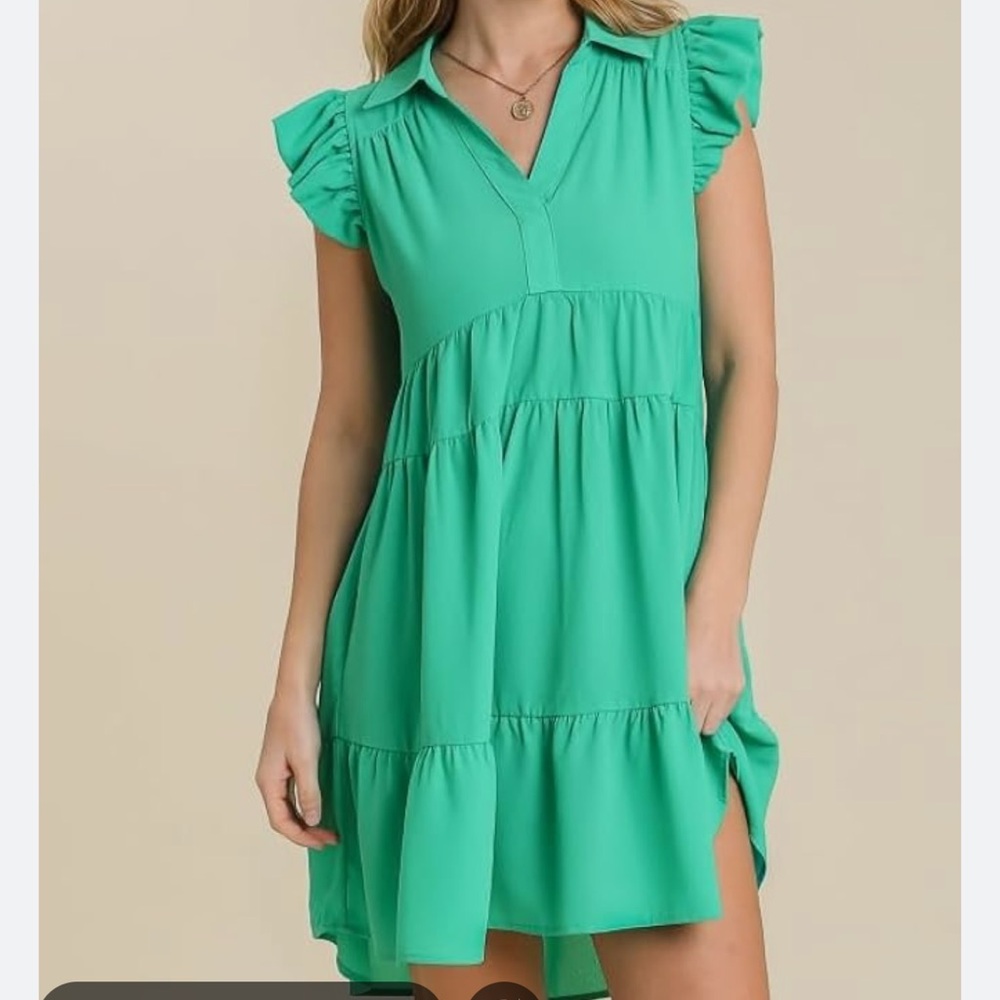 Umgee Jade Green Dress Mini Tiered New